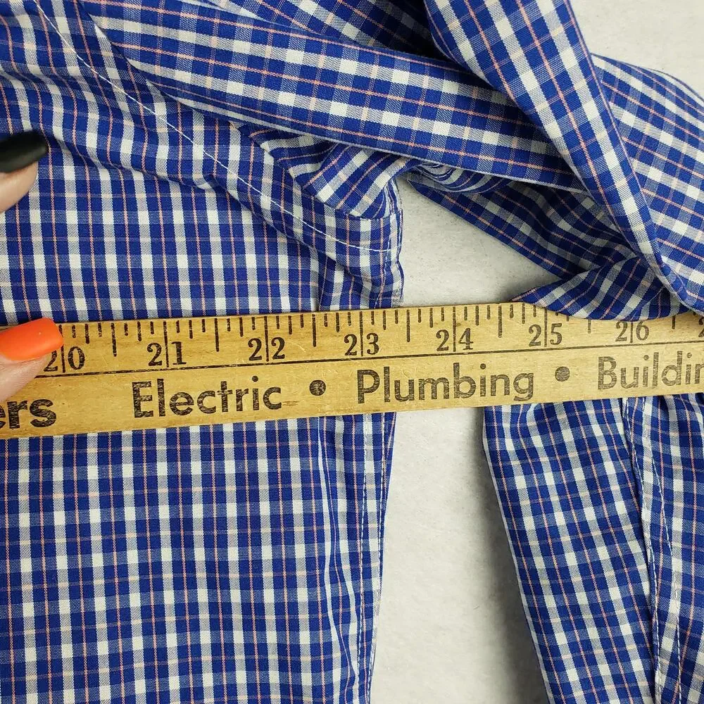 Banana Republic Men's L Slim Fit Long Sleeve Checkered Plaid Dress Shirt Blue‎